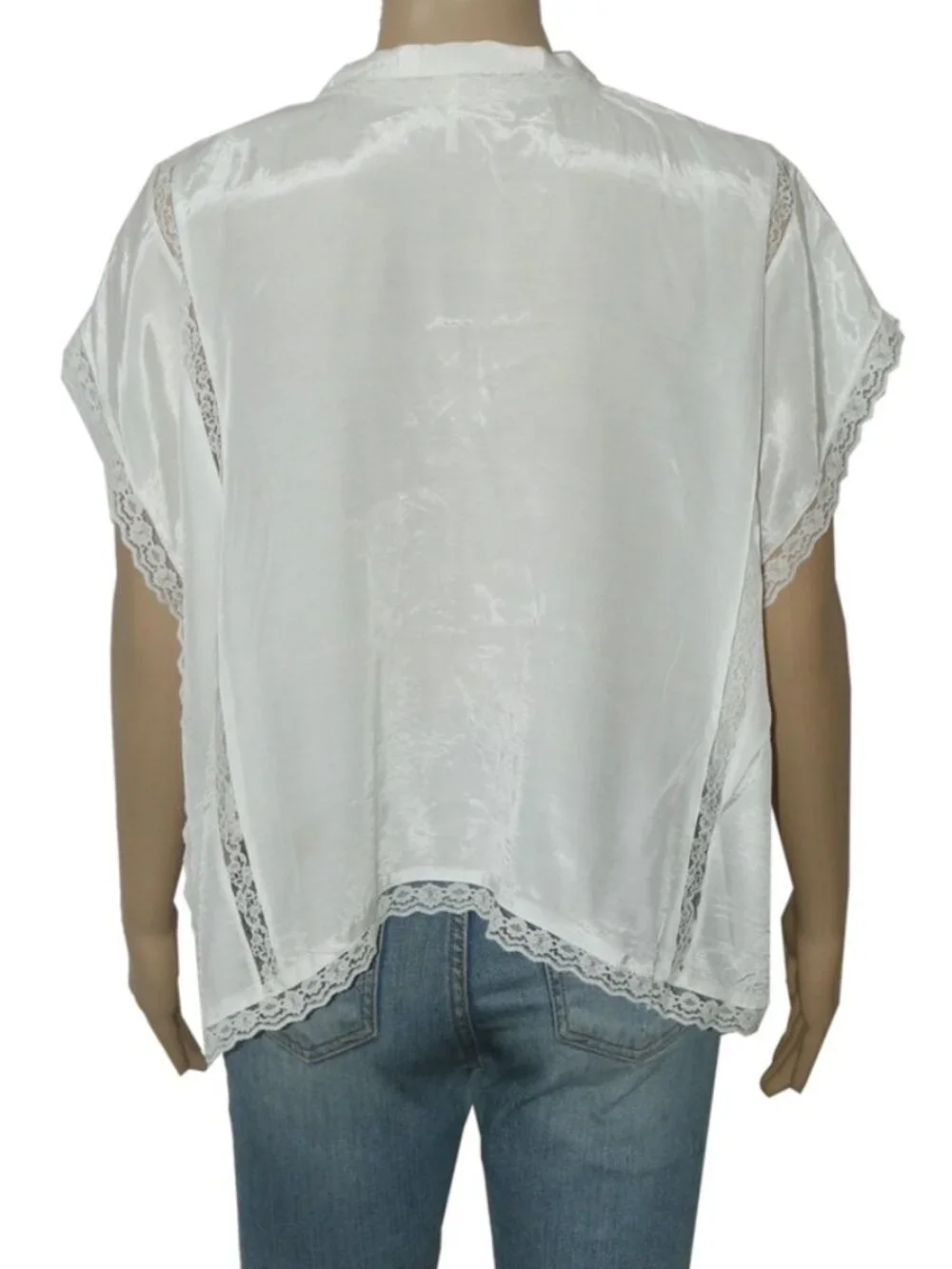 Free People Marigold Shine Lace Top Buttondown Tie V Neck Ivory Blouse